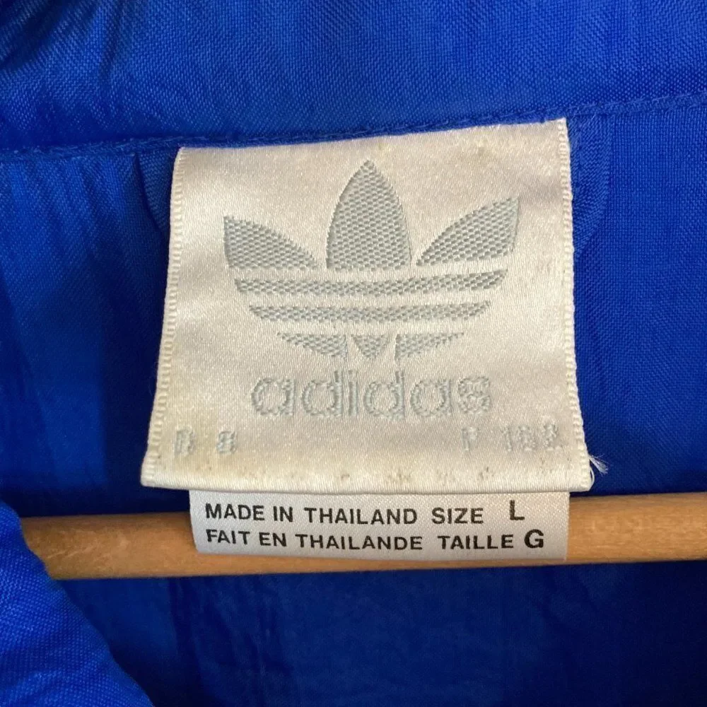 Vintage Adidas Blue Three Black Stripes Full Zip Windbreaker Jacket Size Large